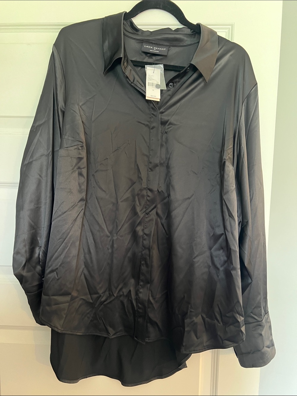 Lane Bryant Black Satin Button-Up Blouse size 22